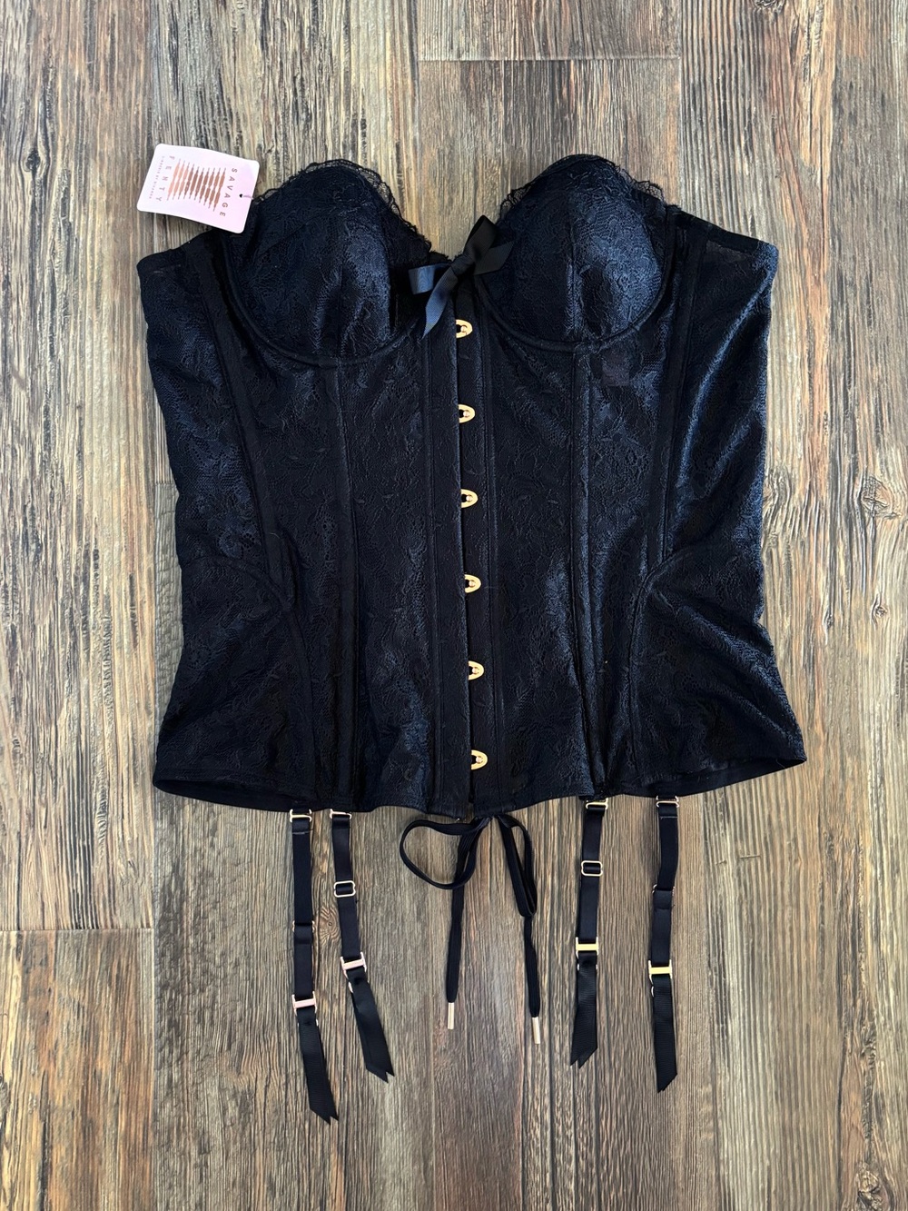 NWT *The Original* Savage x Fenty Rihanna Corset Lingerie XL Black Rose Gold
